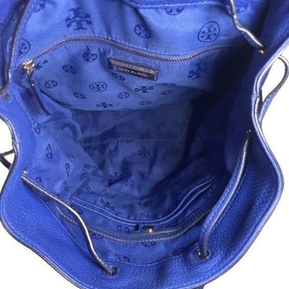 Tory Burch Harper Double TT Logo Embossed Pebble Leather Macaw Backpack MRP $495 main image 8